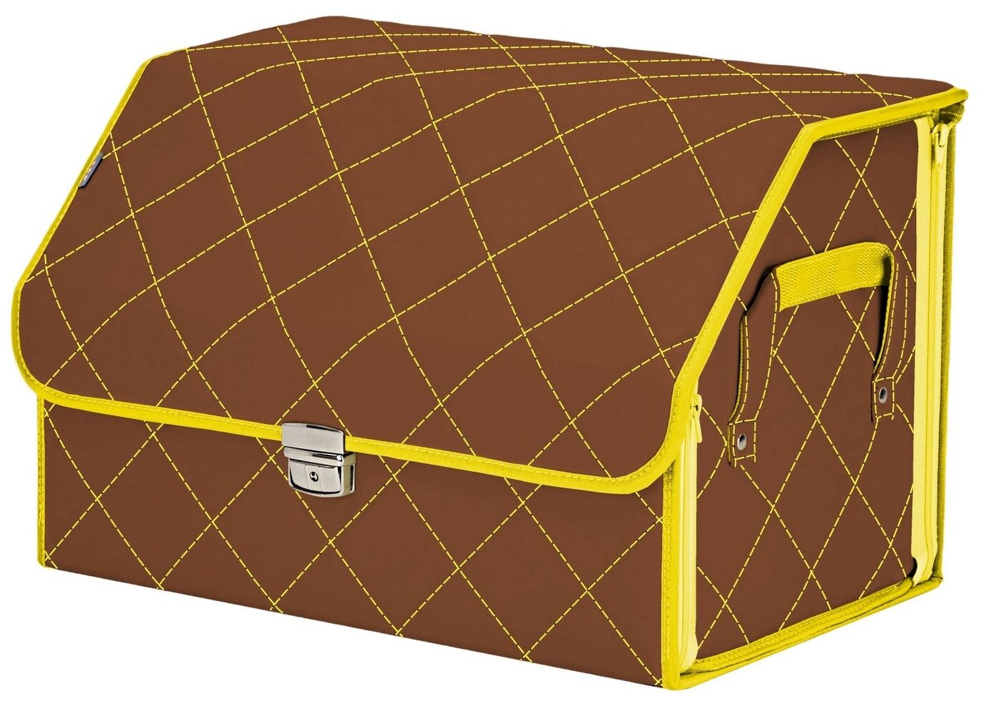 Органайзер-саквояж в багажник "Союз Премиум" (размер L). Цвет: светло-коричневый с желтой прострочкой Ромб.