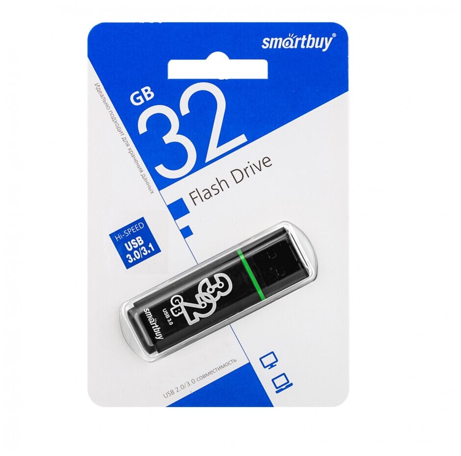 USB накопитель 32 GB Smart Buy Glossy Dark Grey 3.0