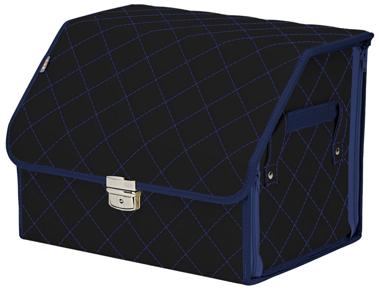 Органайзер-саквояж в багажник "Союз Премиум" (размер M). Цвет: черный с синей прострочкой Ромб.