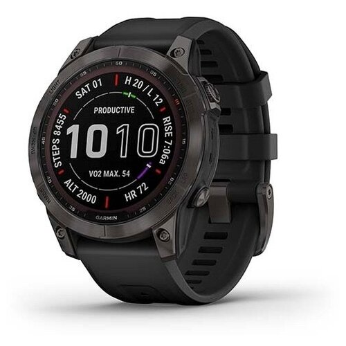 Garmin Fenix 7 Sapphire Solar титановый серый DLC с черным ремешком (010-02540-21)