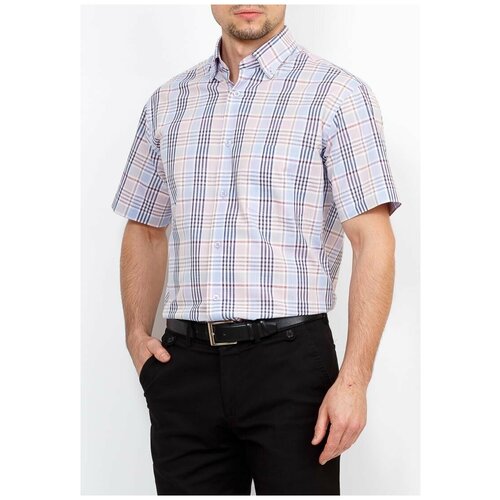 фото Рубашка мужская короткий рукав greg gb775/301/723/z/b/1, полуприталенный силуэт / regular fit, цвет сиреневый, рост 174-184, размер ворота 39