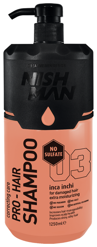 Шампунь для волос мужской NISHMAN 03 Professional Hair (парфюмированный, для поврежденных волос, без сульфатов, без солей, без силиконов), 1250 мл