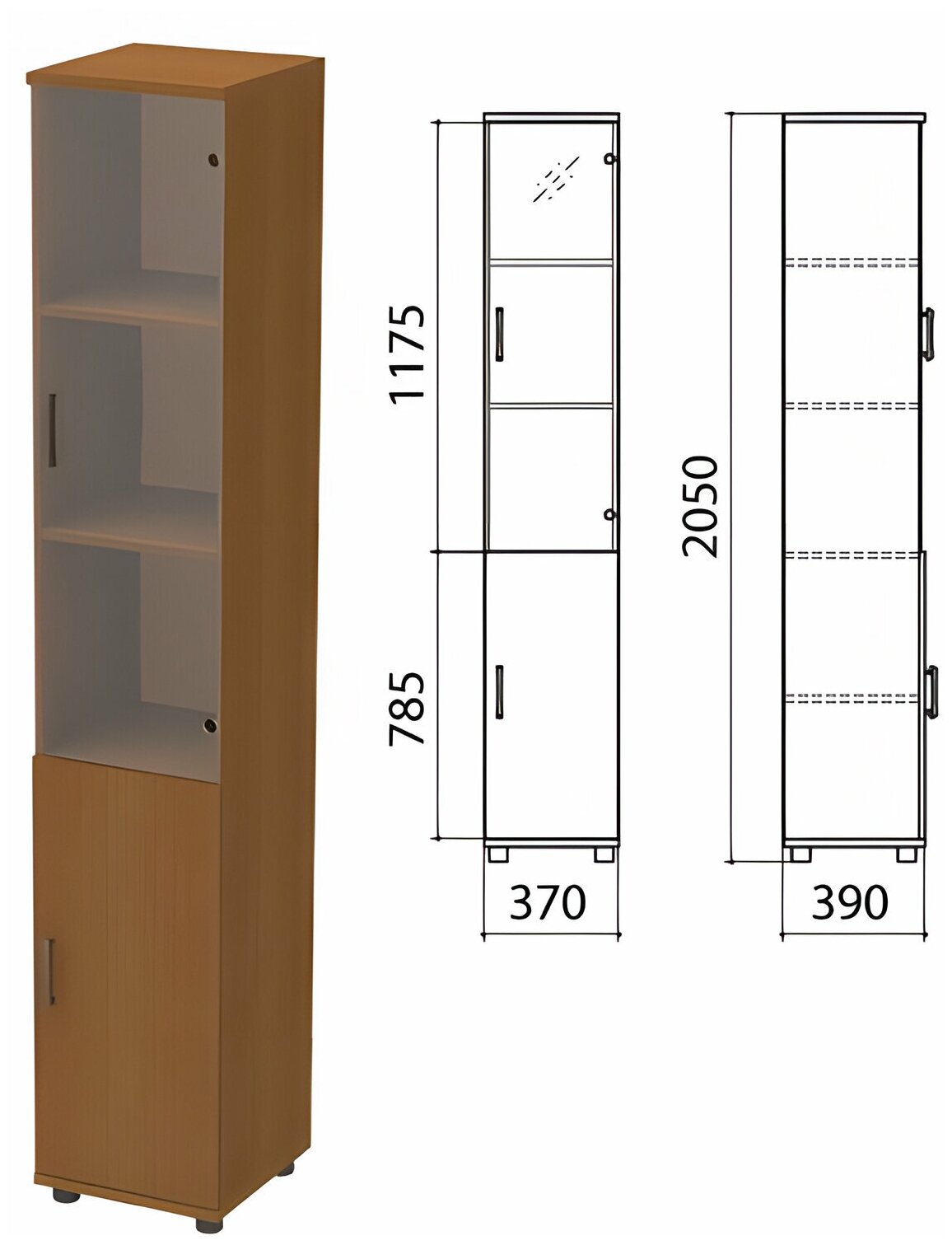 Шкаф закрытый со стеклом "Монолит", 370х390х2050 мм, цвет орех гварнери (комплект) Комплект : 1 шт