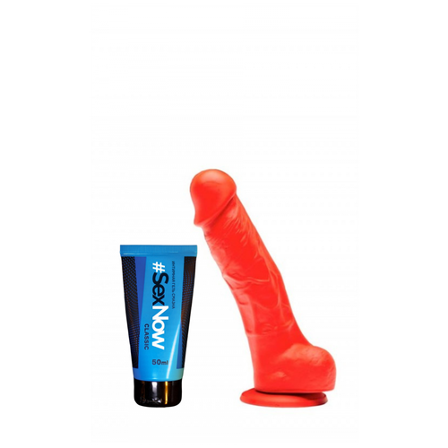 Фаллоимитатор реалистиный красный Stretch №1 16 см + интимная смазка для секса SexNow Classic 50 мл