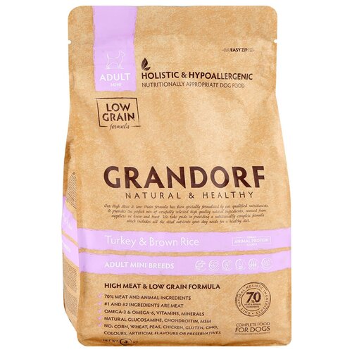 GRANDORF ADULT MINI TURKEY  & BROWN RICE низкозерновой для взрослых собак маленьких пород с индейкой и коричневым рисом (3 + 3 кг)