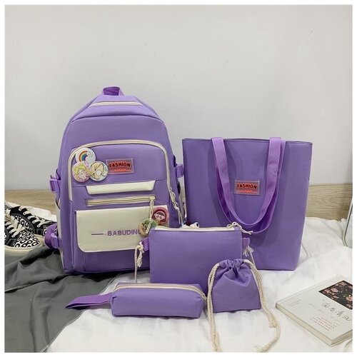 Купить Школьный рюкзак 5 в 1, для подростков, девочек, женский рюкзак для школы, ранец, портфель, сумка, 02Bag, фиолетовый/черный/розовый/синий, нейлон/оксфорд, female