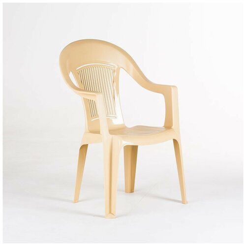 Кресло пластиковое для дачи и сада, стул универсальный с подлокотниками, бежевый