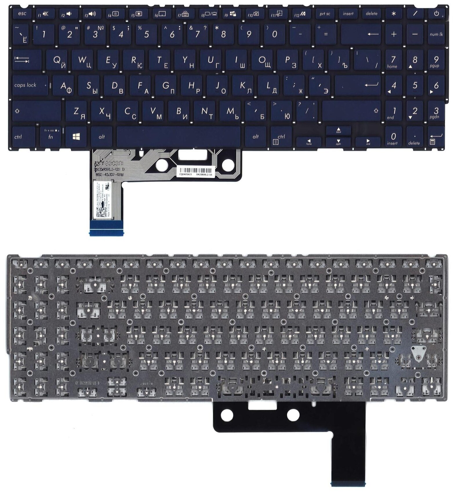 Клавиатура keyboard для ноутбука Asus ZenBook 15 UX533F UX533FD UX533FN темно-синяя с белой подсветкой 1916₽