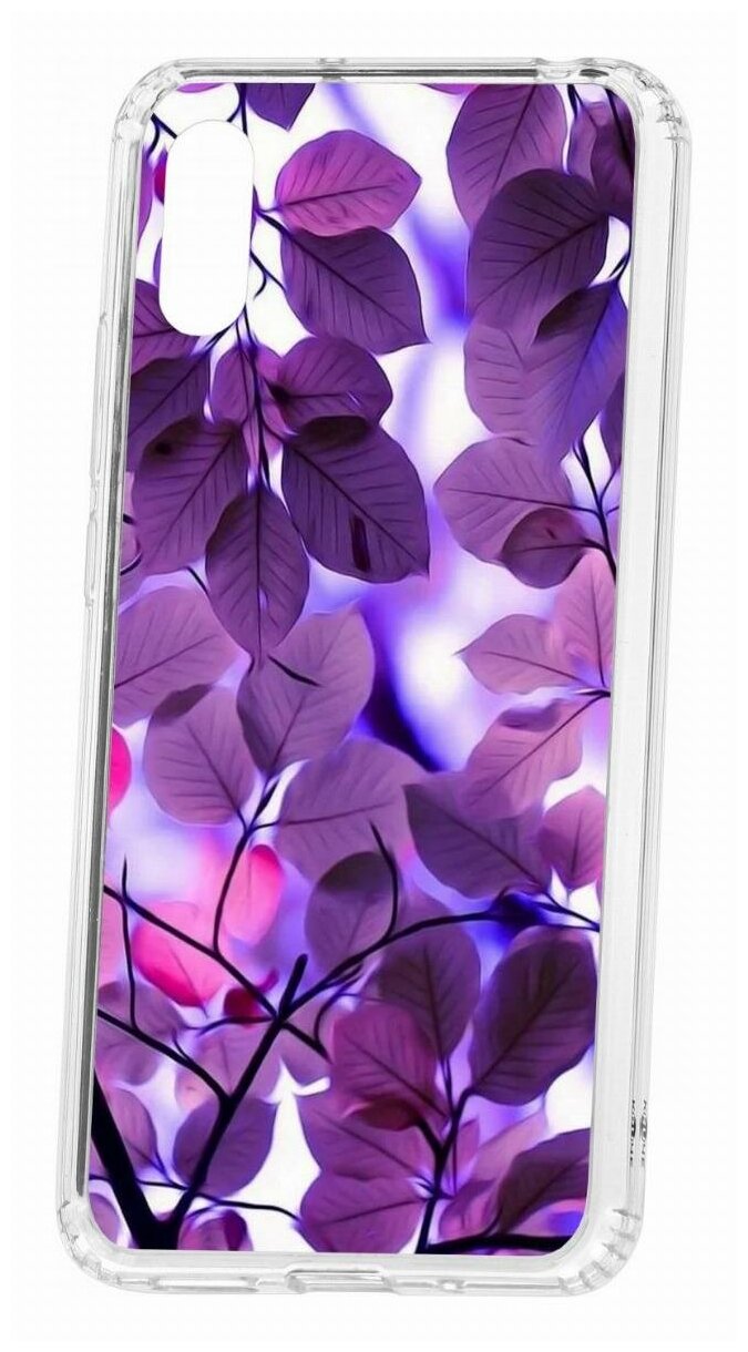 Чехол для Xiaomi Redmi 9A Kruche Print Purple leaves, противоударная пластиковая накладка с рисунком, силиконовый бампер с принтом и защитой камеры