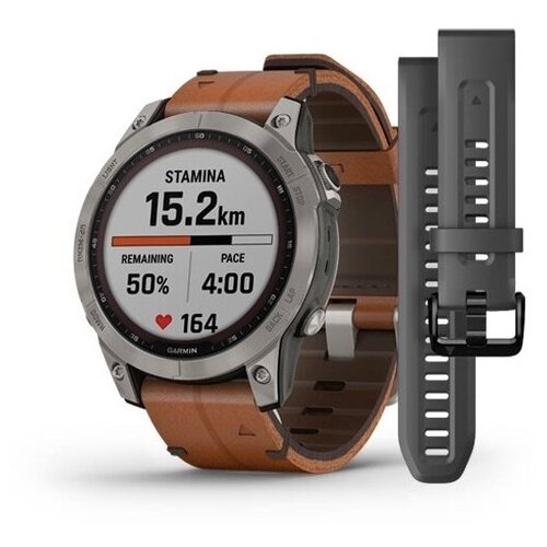 Часы Garmin Fenix 7 Sapphire Solar титановый серый с коричневым кожаным ремешком 010-02540-31 9999000₽