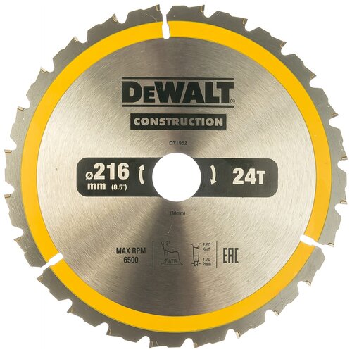 пильный диск dewalt construction dt1953 qz 216х30 мм Пильный диск DeWALT Construction DT1952-QZ 216х30 мм