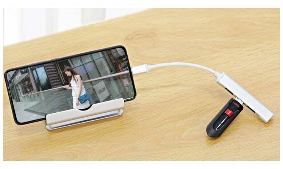 Type-C - концентратор разветвитель хаб GSMIN B15 3x USB 20 USB 30 переходник адаптер 20 см Серебристый