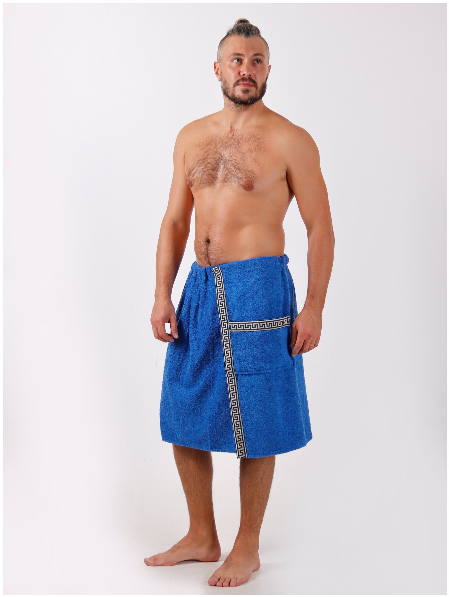Набор для бани и сауны махровый мужской синий - фотография № 1