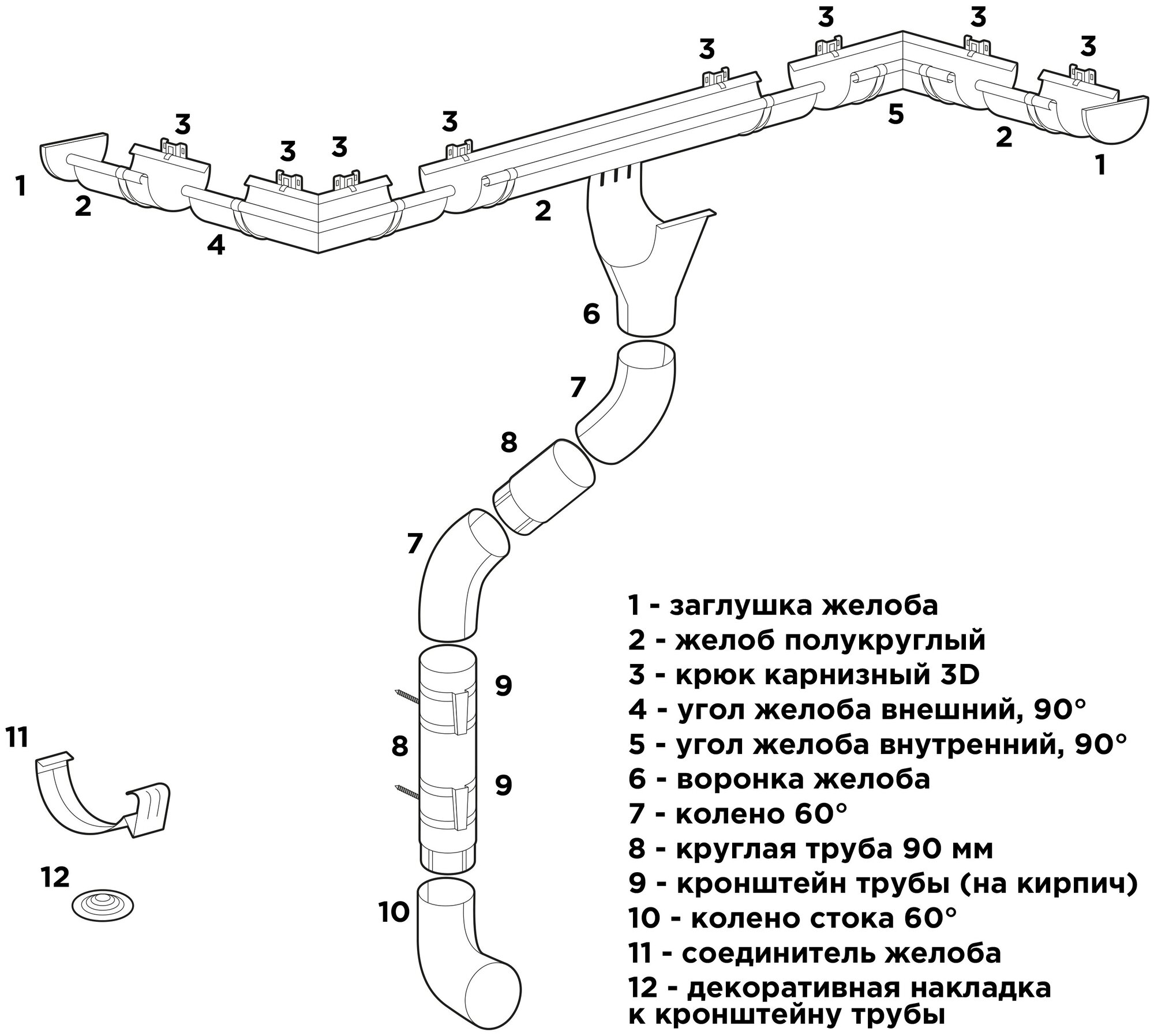 Кронштейн трубы металлический водосточной системы RAIN SYSTEM, цвет белый(9003). 3 штуки в комплекте - фотография № 3