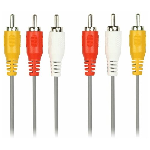 Кабель соединительный SmartBuy 3 x RCA (M) - 3 x RCA (M), в пакете, серый, 1.8 м