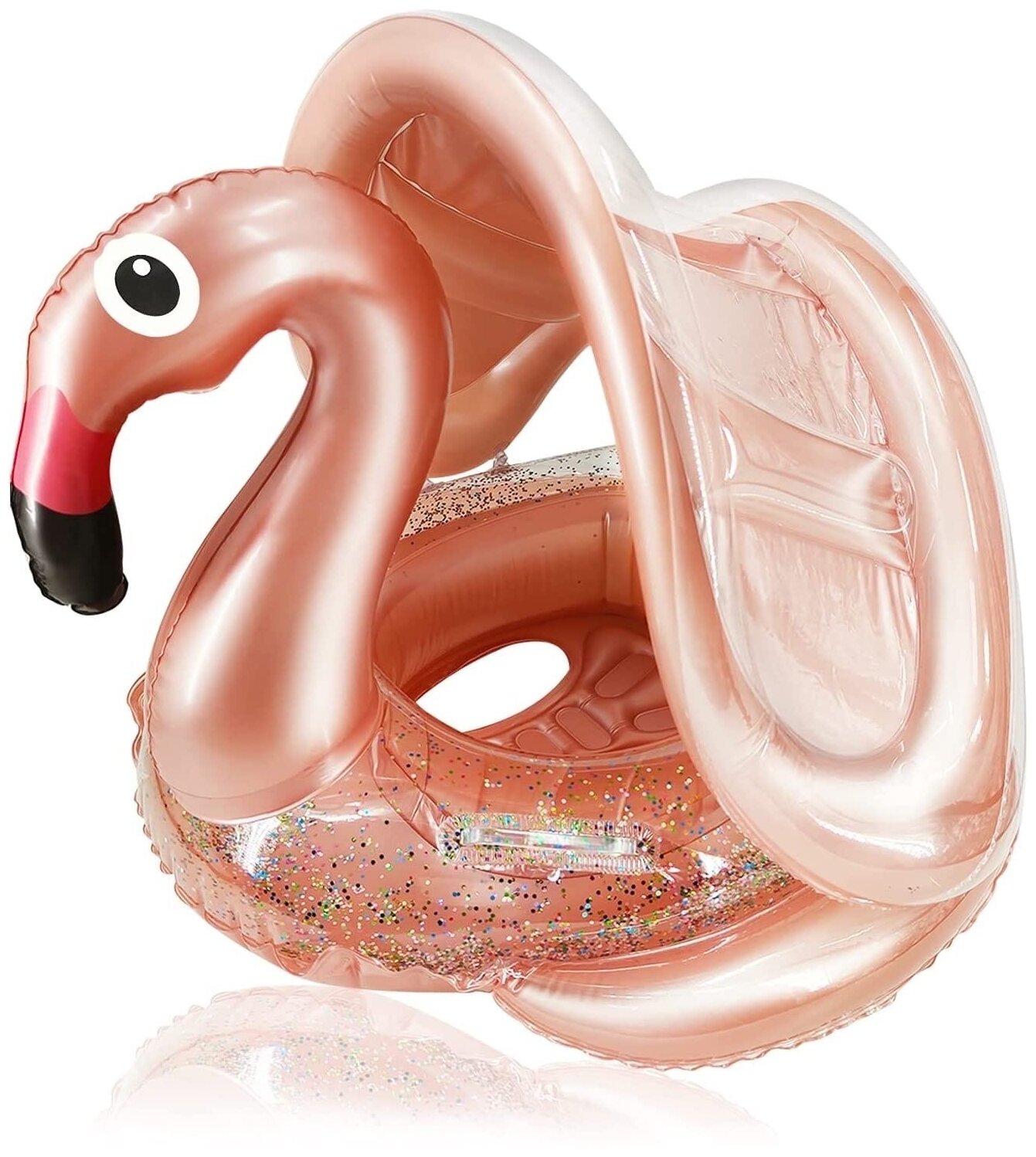 Детский надувной круг "Фламинго" с отверстием для ног и защитой от солнца, круг-ходунки, детский круг для плавания с трусиками и козырьком