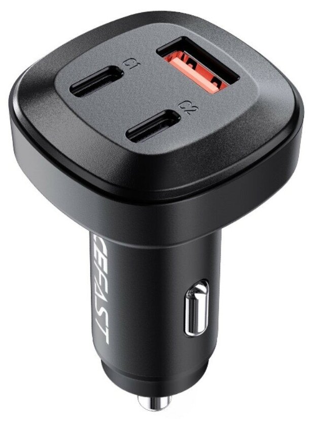 Автомобильное быстрое зарядное устройство Hoco ACEFAST B3 66W (USB-C+USB-C+USB-A) three-port, металлическое, с дисплеем, черное