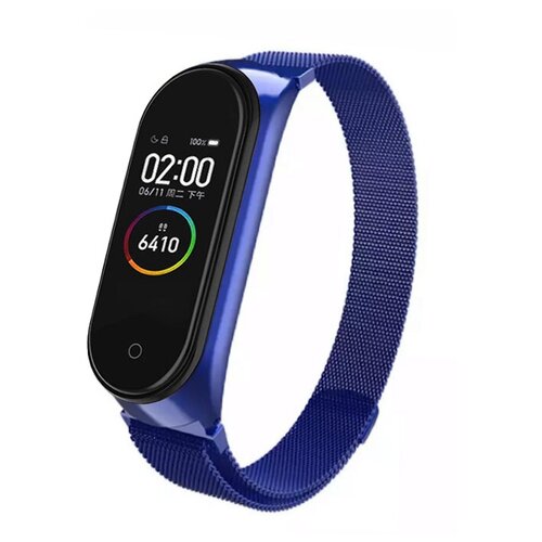 Металлический ремешок для фитнес-браслета Xiaomi Mi Band 3 / 4 миланская петля / Синий