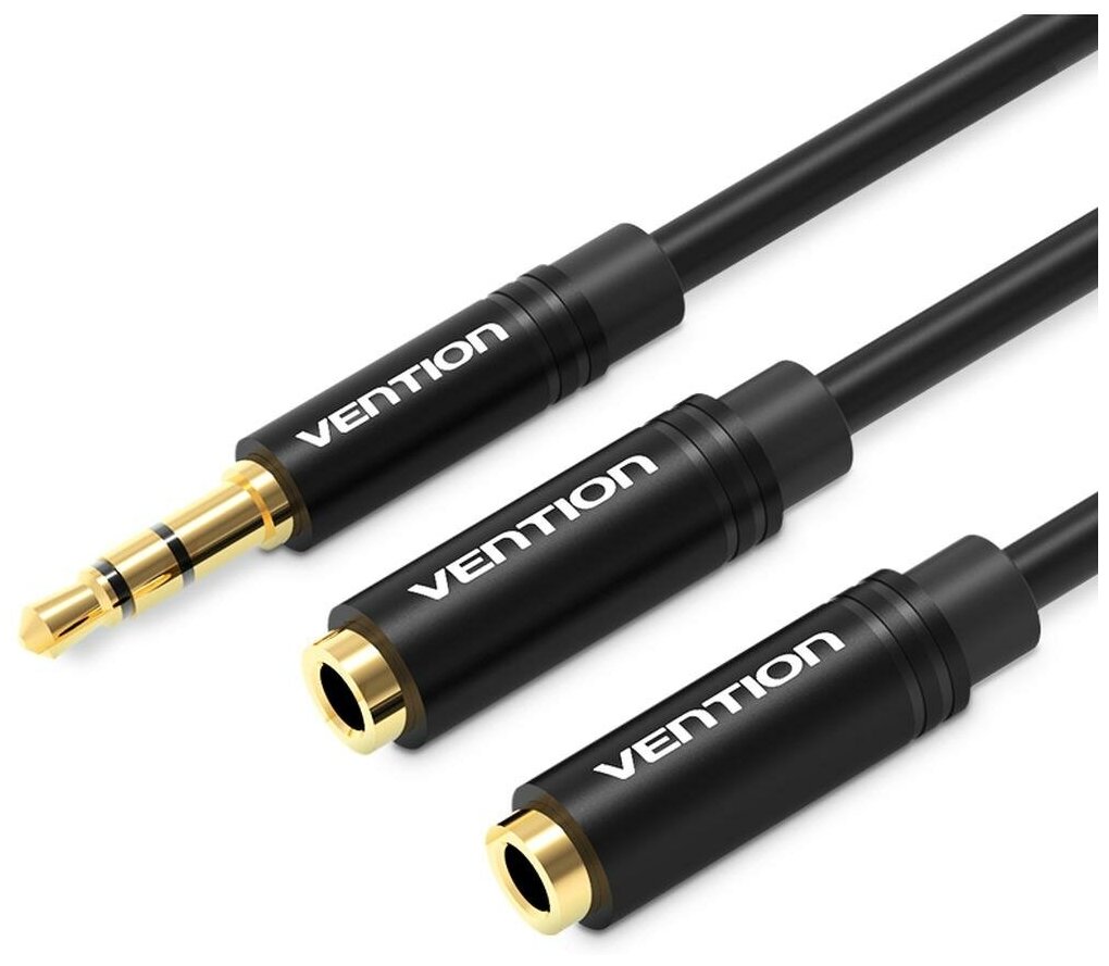 Переходник-разветвитель Vention гибкий Jack 3.5 mm M/Jack 3.5 mm F x 2 - 0.3м Разветвитель Vention mini Jack 3.5 mm M/mini Jack 3.5 mm M x 2 - 0.3 м (BBWBY) - фото №1