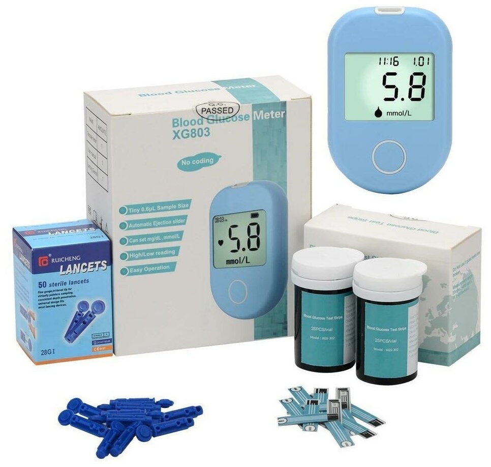 Blood Glucose Meter XG803 (для измерения уровня глюкозы в крови 25 ланцетов 25 тест-полосок)