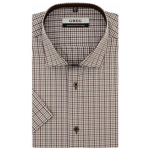 фото Рубашка мужская короткий рукав greg 555/109/1100/z/1p, полуприталенный силуэт / regular fit, цвет бежевый, рост 174-184, размер ворота 44