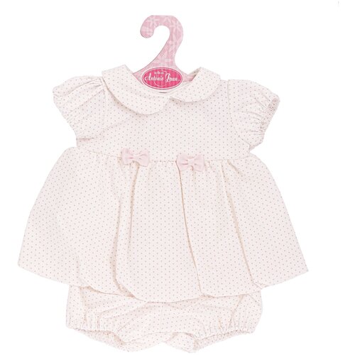 Одежда для кукол и пупсов 40 - 45 см, платье белое в горошек, трусики