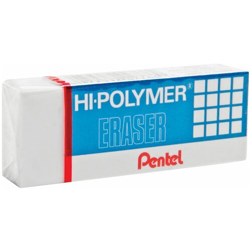 Ластик PENTEL (Япония) "HI-POLYMER ERASER", 35х16х11,5 мм, белый, прямоугольный, картонный держатель, ZEH-03 Комплект - 60 шт.