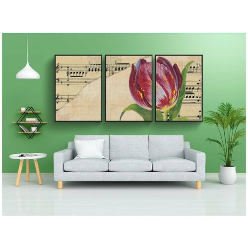 фото Набор модулных постеров для интерьера "тюльпан, задний план, ноты" 60x90 см. в тубусе, без рамки lotsprints