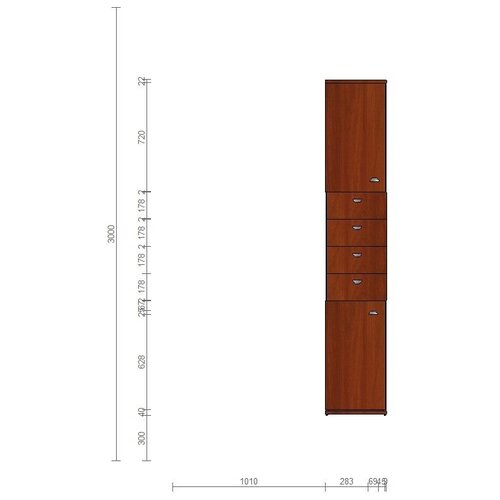 Шкаф колонка закрытый с выдвижными ящиками яблоня 406х436х2222 (Т901/М+Т160/М1+ТД11*2)
