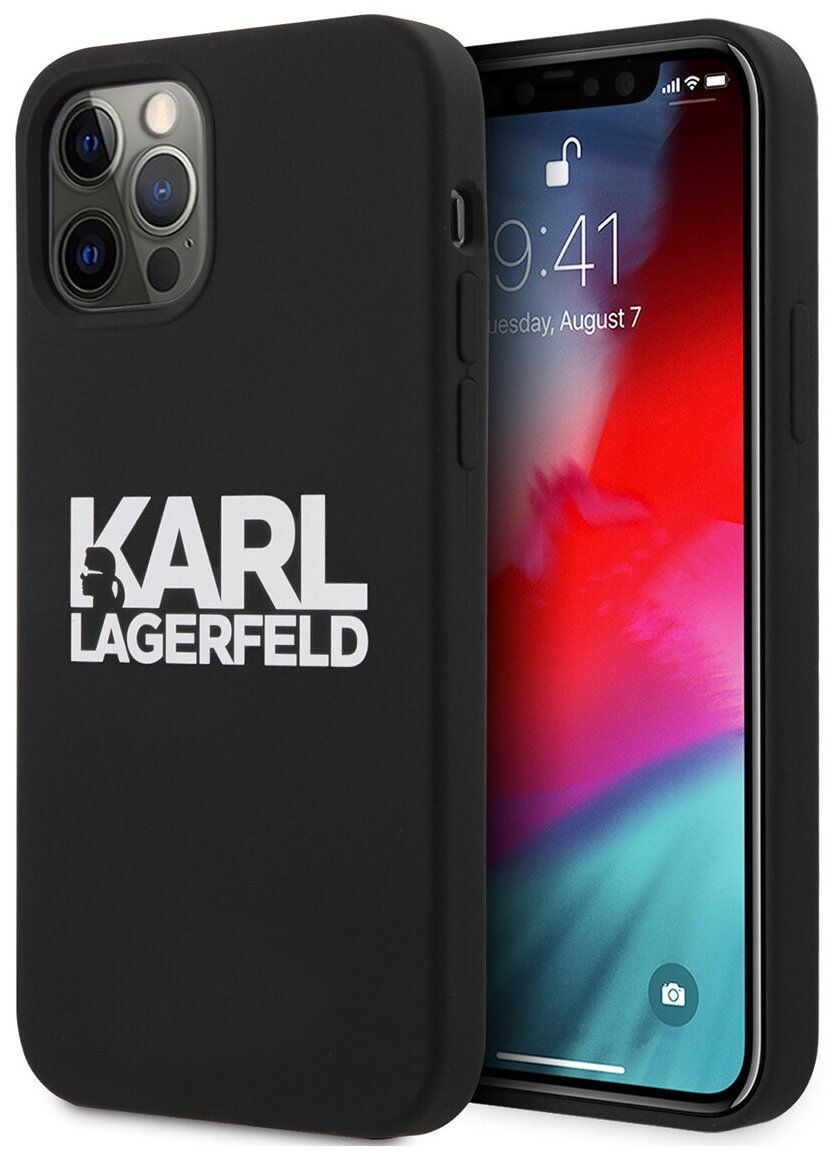 Lagerfeld для iPhone 12/12 Pro (6.1) чехол Liquid silicone stack logo Hard Black