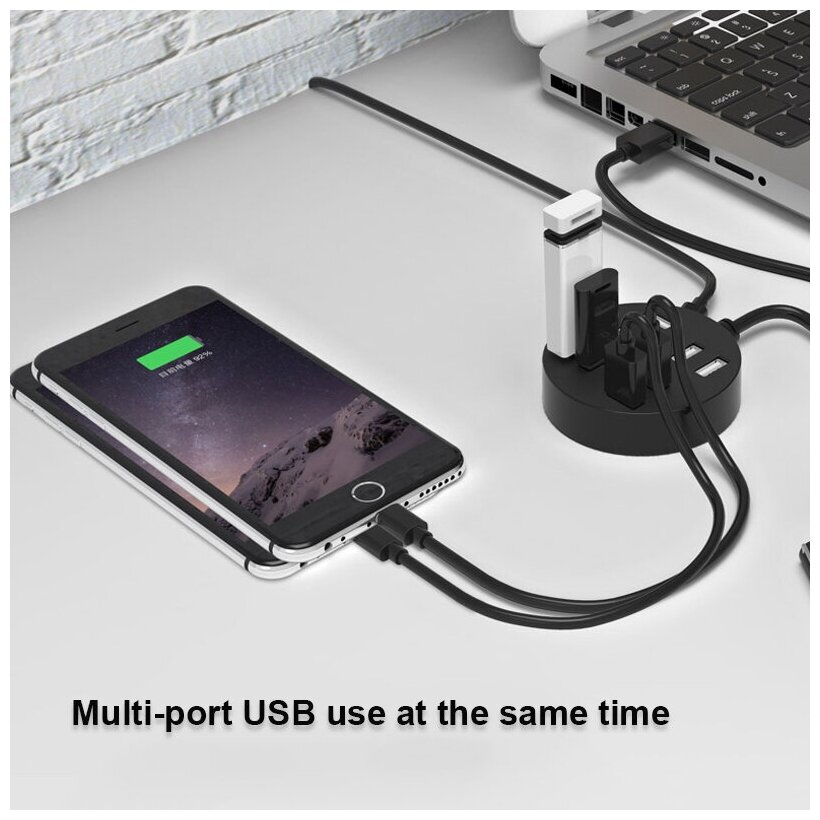 USB Хаб на 8 портов USB 20 Разветвитель Концентратор Хаб Удлинитель для пк и ноутбука круглый черный