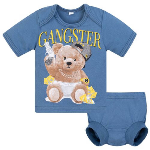 фото Комплект для малышей,футболка и трусики под памперс,706п,утенок, размер 48(рост 74 см) джинс-мишка-гангстер
