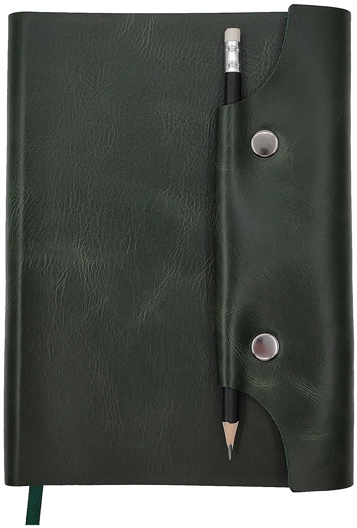 Зеленый кожаный ежедневник Shiva Leater с отделкой Pull-Up, с застежкой на две кнопки и отделением для карандаша