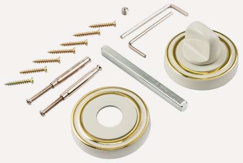 Изображение товара Завертка сантехническая/межкомнатная, накладная, круглая к ручкам ренц, бежевый/латунь блестящая