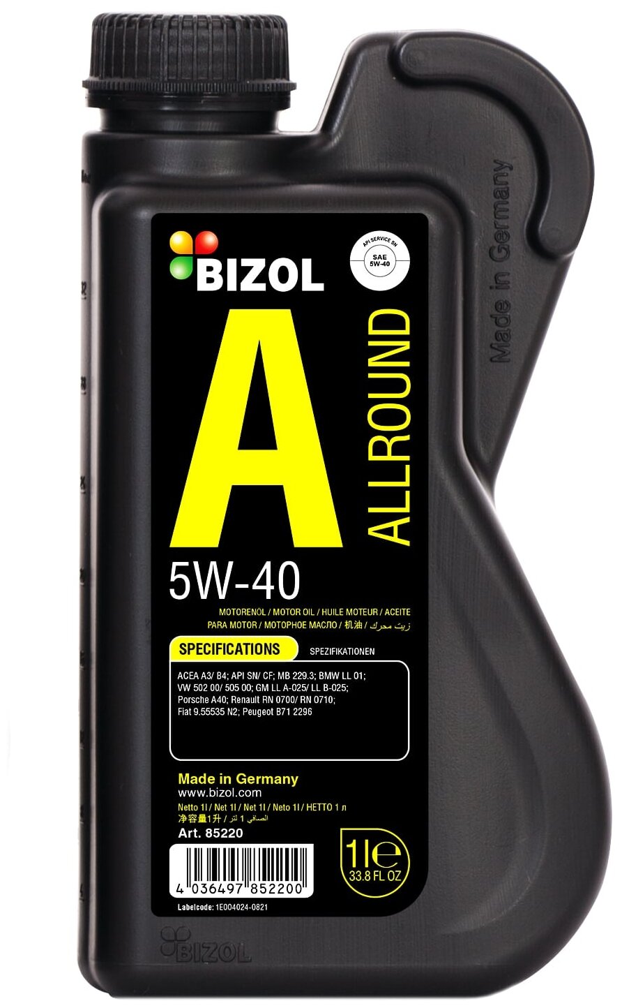 HC-синтетическое моторное масло BIZOL Allround 5W-40, 1 л, 1 шт.