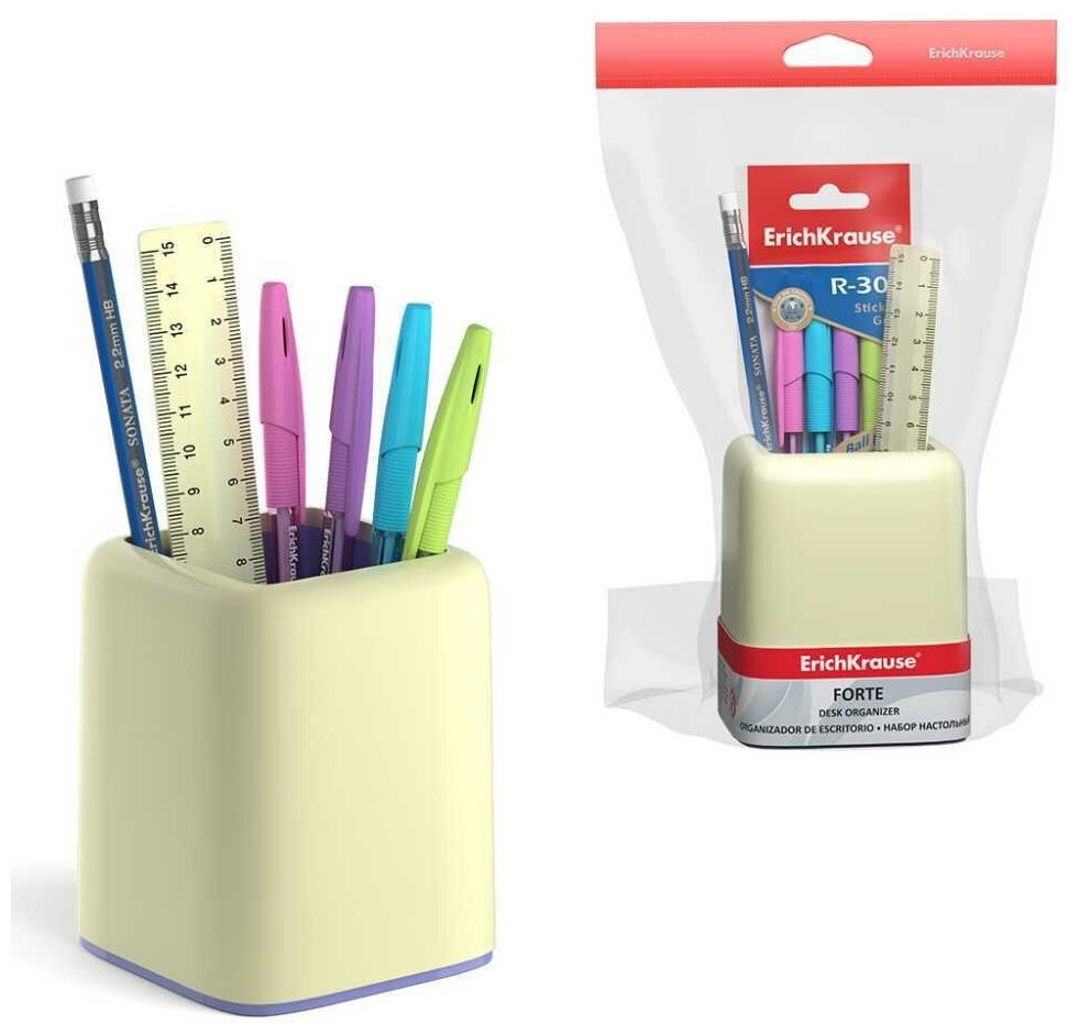 фото Набор настольный канц 3 пред ErichKrause Forte, Pastel, желтый с фиолетовой вставкой 53283 5375217