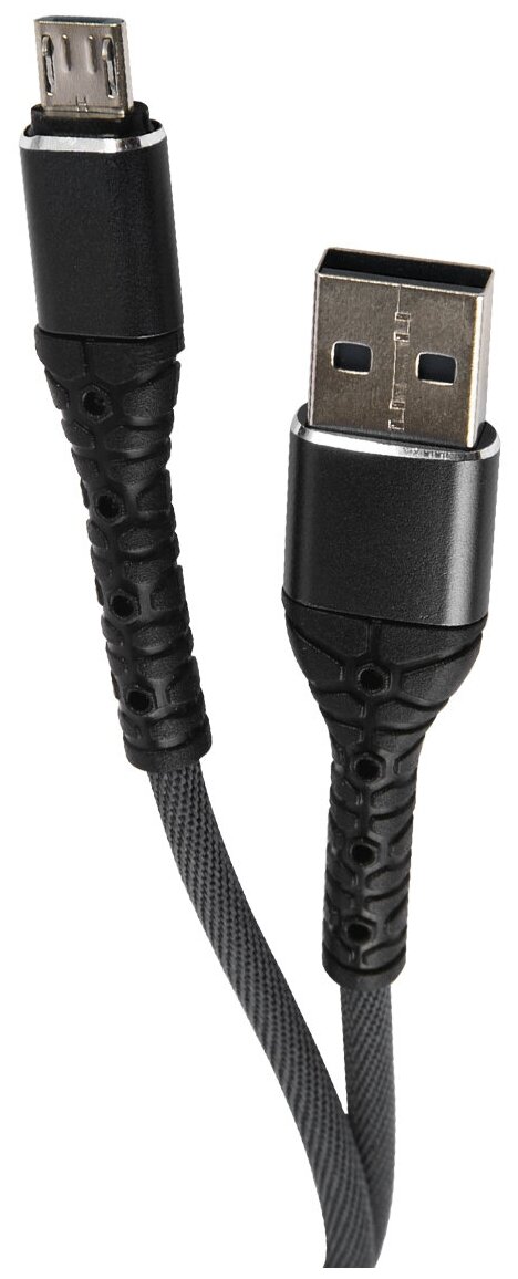 Дата-кабель mObility USB – microUSB 3А, тканевая оплетка черный