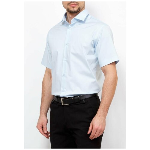 фото Рубашка мужская короткий рукав greg 210/107/z stretch, полуприталенный силуэт / regular fit, цвет голубой, рост 174-184, размер ворота 38