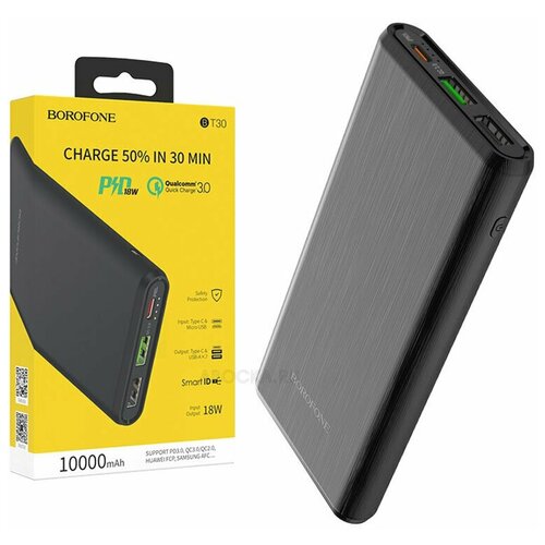 Внешний аккумулятор, power bank, BT30 3A, 10000 мАч, черный, светодиодный индикатор