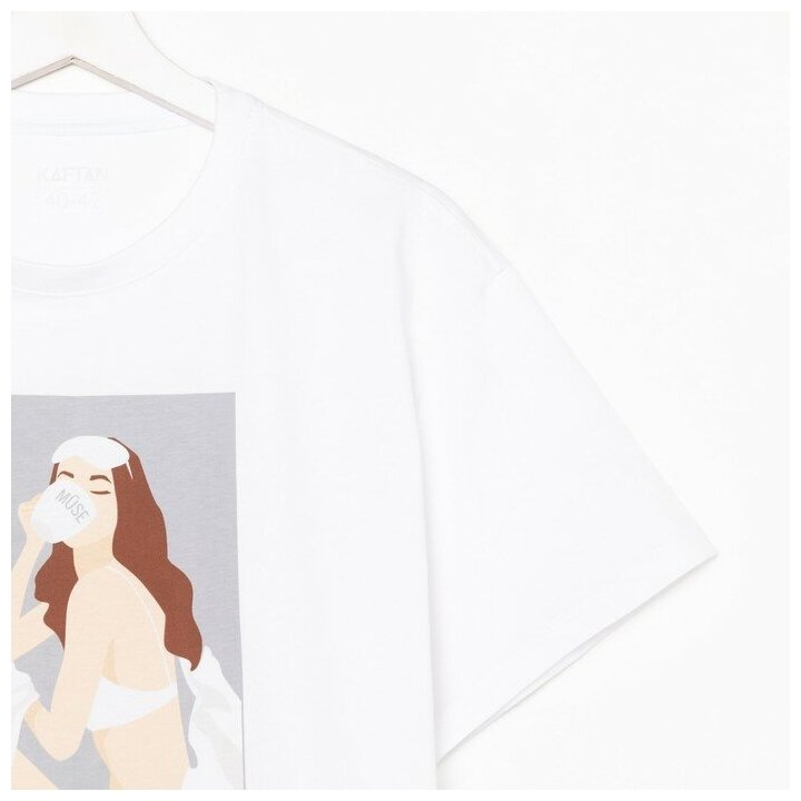 Пижама женская (футболка и шорты) KAFTAN Coffee размер 40-42, цвет белый (1 шт.) - фотография № 7