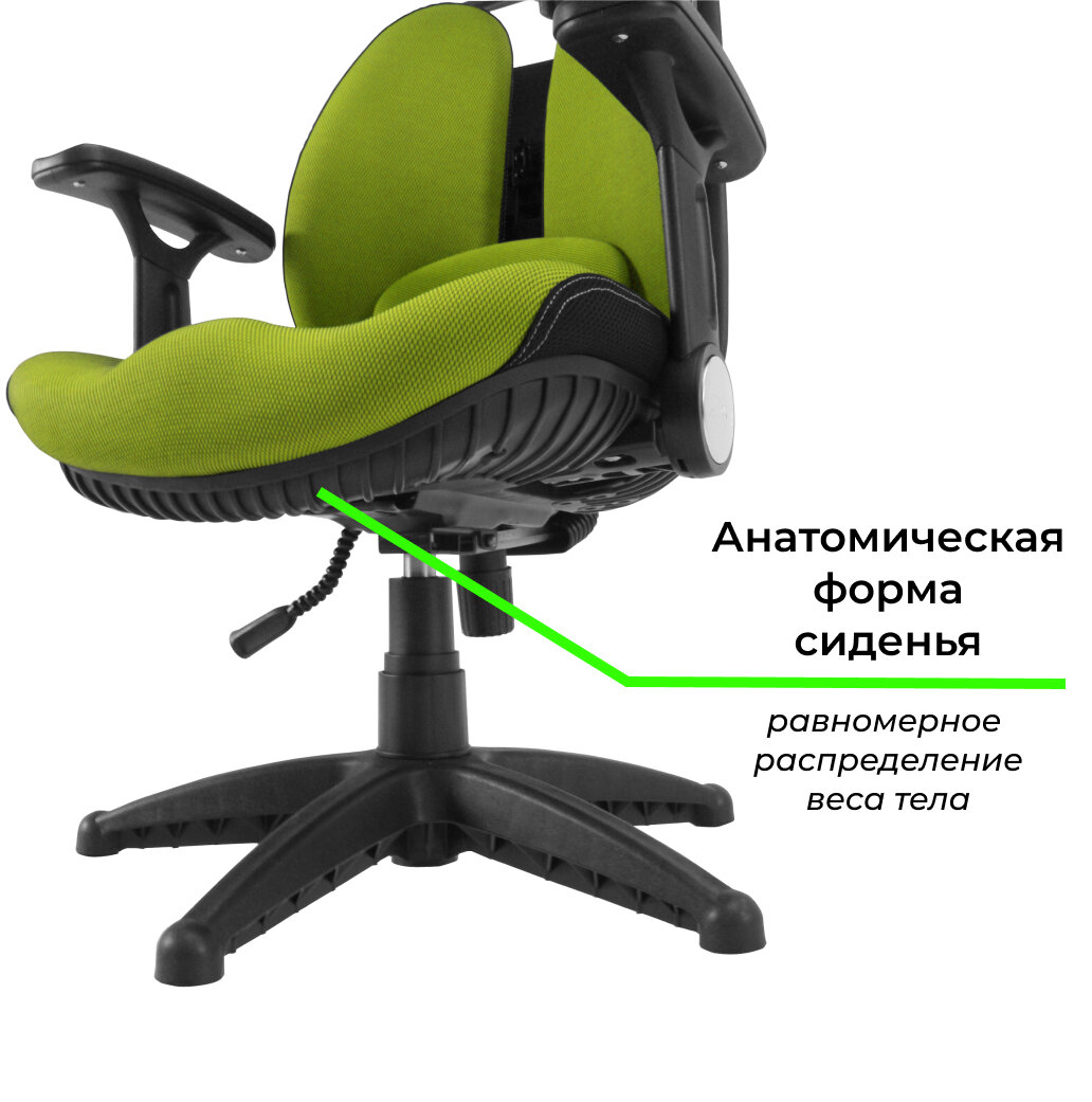 Компьютерное анатомическое кресло INNO Health с эластичным каркасом, цвет: зеленый/белый - фотография № 7