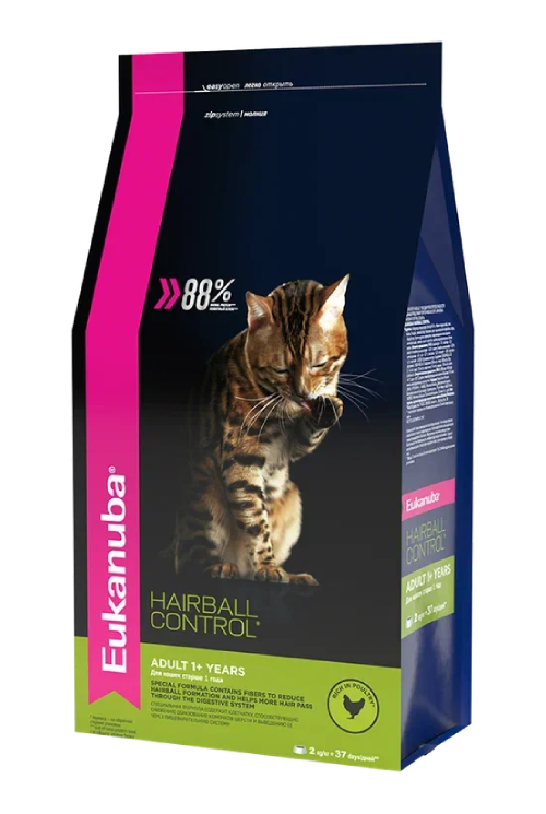 Сухой корм для кошек Eukanuba Hairball Control для уменьшения образования комочков шерсти, 0,4 кг — фото 1
