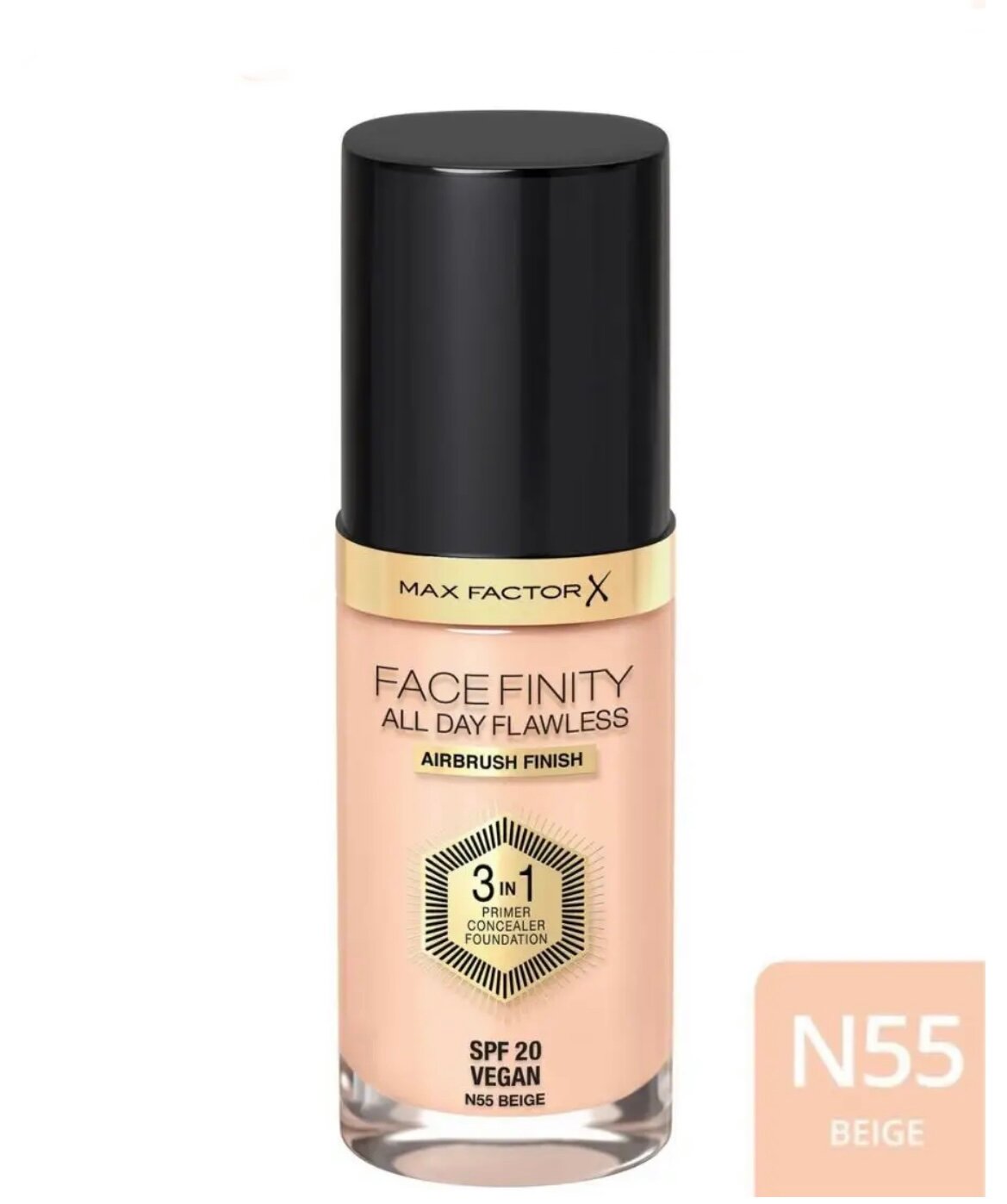 Max Factor Тональная эмульсия Facefinity All Day Flawless 3-in-1, SPF 20, 30 мл, оттенок: 55 Beige