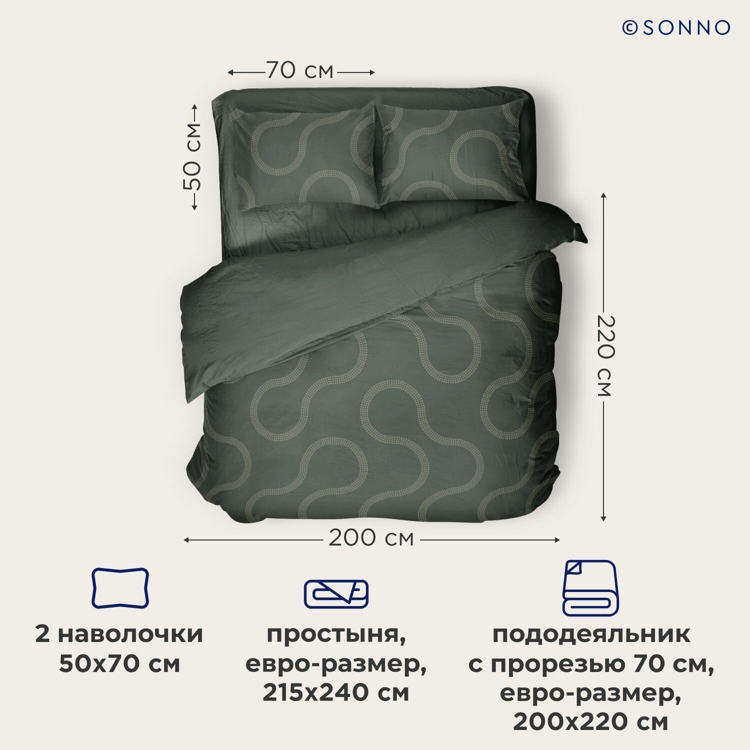 Комплект постельного белья SONNO FJORD евро-размер цвет Фьорд, Оливковый - фотография № 2