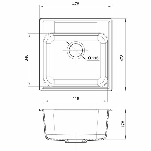 Кухонная кварцевая мойка GranFest QUARZ GF-Z48 480*480мм черный - фотография № 6