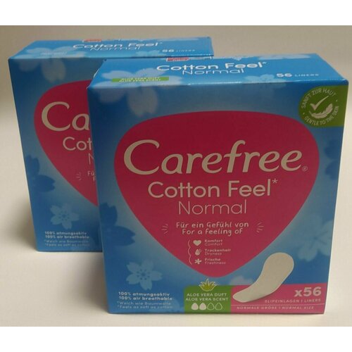 carefree прокладки aloe 2 капли 20 шт 4 уп Кефри, котон фил нормал, алое. Carefree, Cotton Feel normal, ALOE, женские ежедневные прокладки. 2 упаковки. по 56 шт.