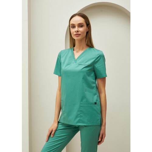 Медицинская хирургическая блуза 1064 Лечи красиво, цвет аквамарин, размер 48