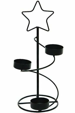 фото Новогодний подсвечник ёлочка эсперале, под 3 свечи, металл, чёрный, 30 см, Kaemingk 380213