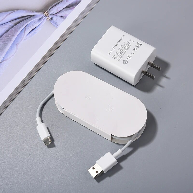 Оригинальное быстрое зарядное устройство Vivo, 44 Вт, EU/US FlashCharge 2,0, адаптер Type C, кабель для VIVO Y100, Y36, Y78t, X80, X70, X60, IQOO Neo 5, Z5X, Z6, Only EU Charger — фото 1