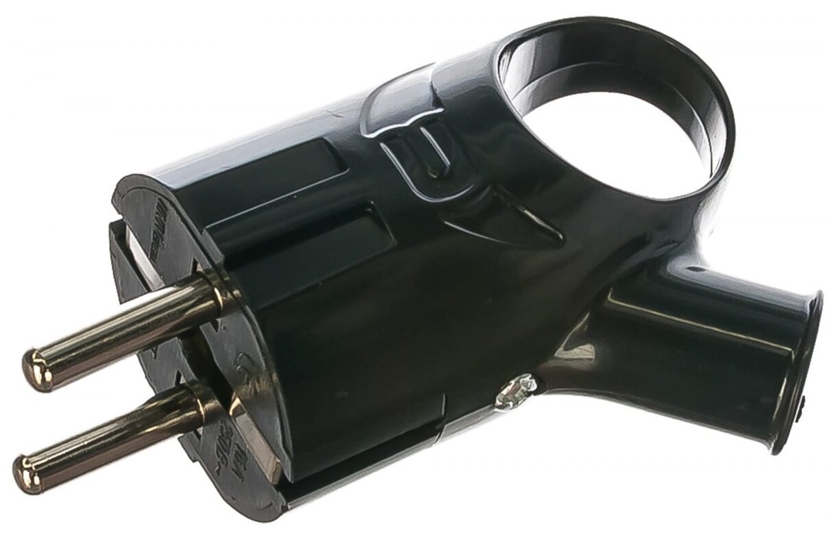 Вилка с заземлением угловая с ушком черная 16А 250В (еврослот) UNIVersal А0112